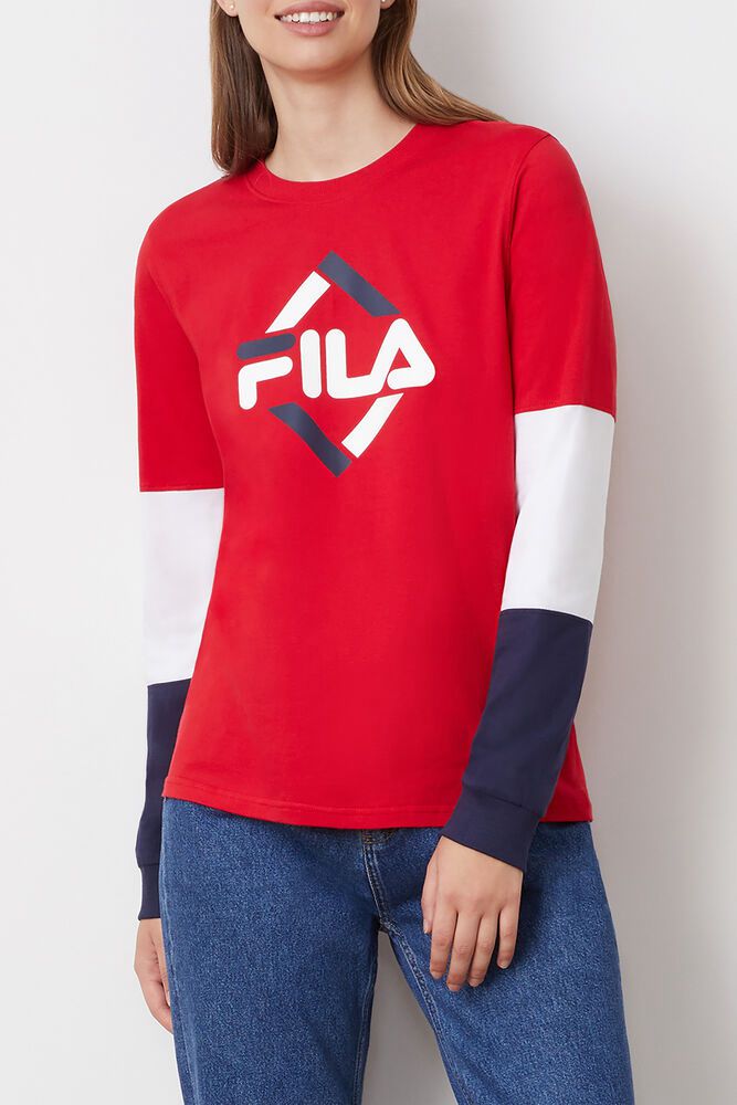 Fila Tričko Damske Edwina Dlho Sleeve Červené - ZCFWD5934